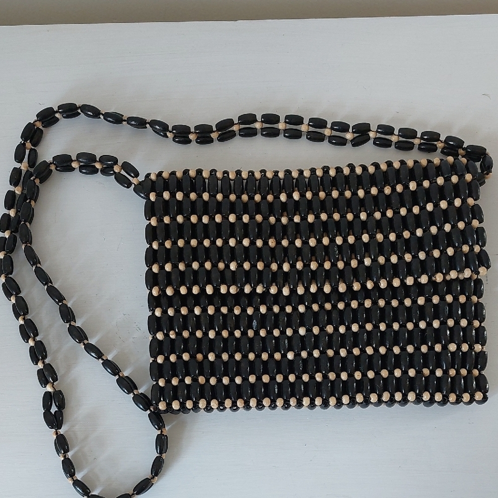 Sigrid Olsen Wood Beaded Crossbody Festival Bag 90's Y2K Boho Vintage Inspired